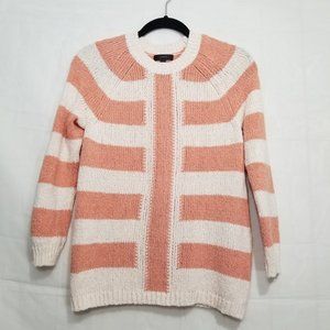 J Crew mixed stripe sweater ivory peach size S crew neck cotton linen blend